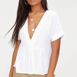 PLT Cheesecloth Short Sleeve Plunge Blouse